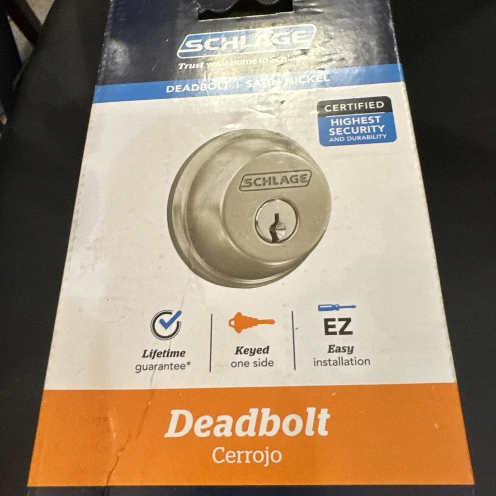 Schlage Single Cylinder Deadbolt Satin Nickel 2 Keys‎ B60N G 619